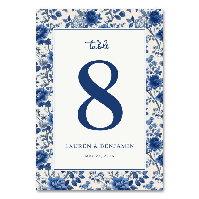 Numeração De Mesa Número de Mesa Floral Azul Elegante (Frente)