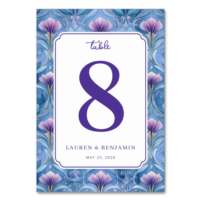 Numeração De Mesa Número de Mesa Floral Azul Elegante (Frente)