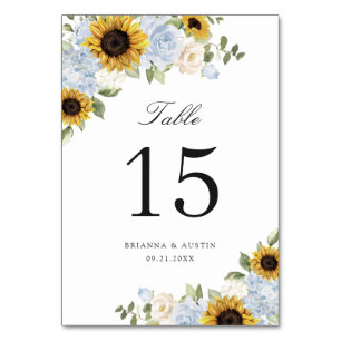 Numeração De Mesa Número de Mesa Floral Azul Empoeirado de Girassóis