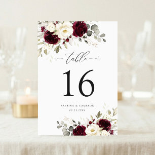 Numeração De Mesa Número de Mesa Floral Burgundy Branco Dourado Eleg