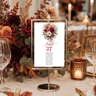 Numeração De Mesa Número de mesa Floral Burgundy Dourado com Vermelh