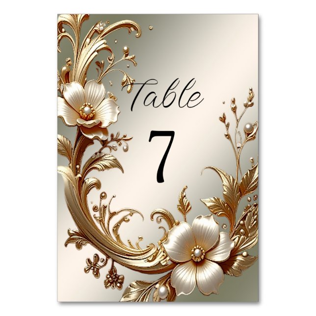 Numeração De Mesa Número de Mesa Floral Dourado (Frente)