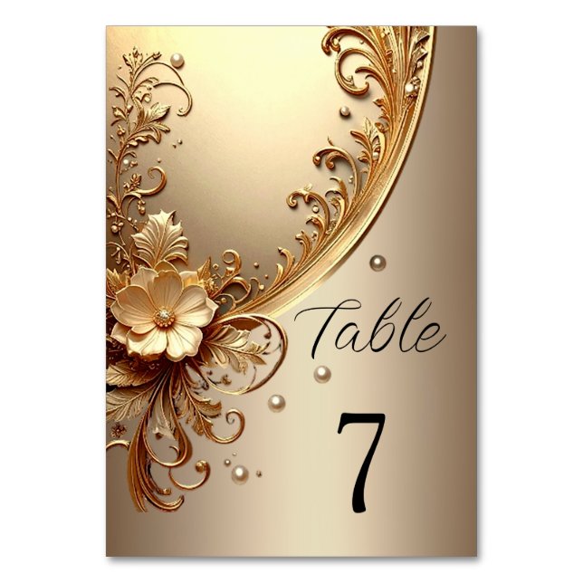 Numeração De Mesa Número de Mesa Floral Dourado Ornamentado (Frente)