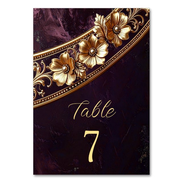 Numeração De Mesa Número de Mesa Floral Dourado Ornamentado (Frente)