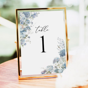 Numeração De Mesa Número de Mesa Floral em Aquarela Azul Desbotado