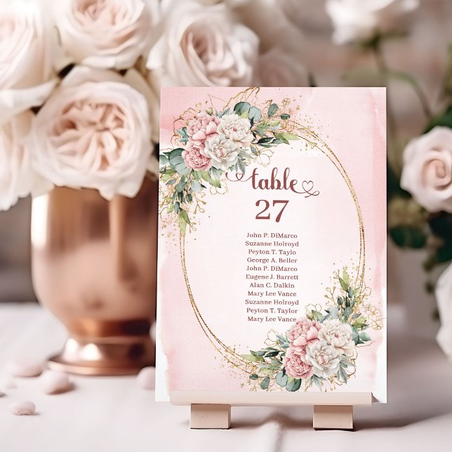 Numeração De Mesa Número de Mesa Floral em Rosa Dourado Atemporal (Timeless Rose Gold Floral Eucalyptus Table Number)