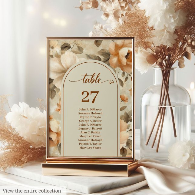 Numeração De Mesa Número de Mesa Floral Oliva Marfim Cobre Boho Mode (Trendy Boho Copper Ivory Olive Floral Table Number)