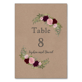 Numeração De Mesa Número de Mesa Floral Romântico Russo Marsala