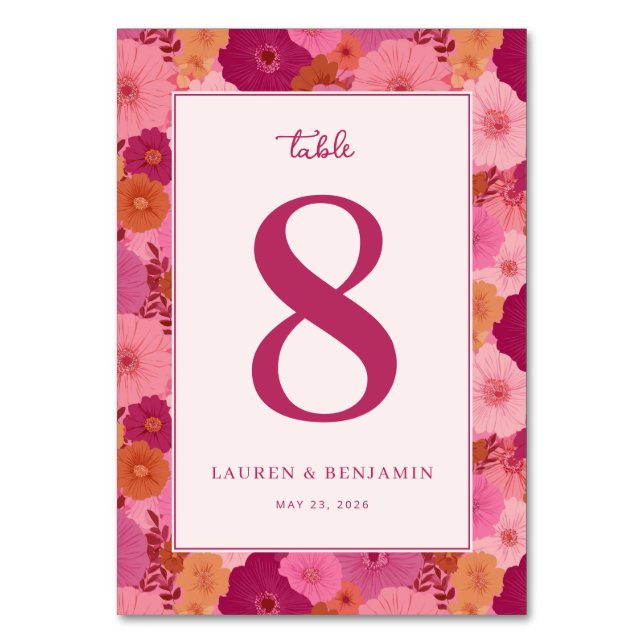 Numeração De Mesa Número de Mesa Floral Rosa Alegre (Frente)