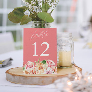 Numeração De Mesa Número de Mesa Floral Rosa e Pêssego e Folhagens -