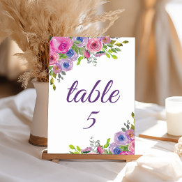 Numeração De Mesa Número de Mesa Floral Rosa Roxo