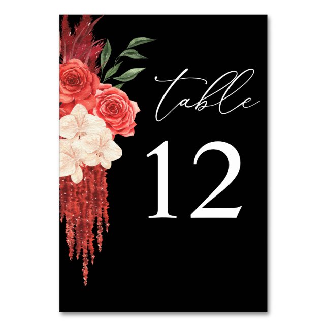 Numeração De Mesa Número de Mesa Floral Vermelho - Preto (Frente)