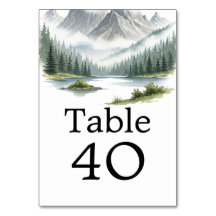 Número de Mesa Floresta Alpina Aquarela Lago de Mo