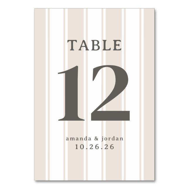 Numeração De Mesa Número de Mesa Listrado Bege Elegante (Frente)