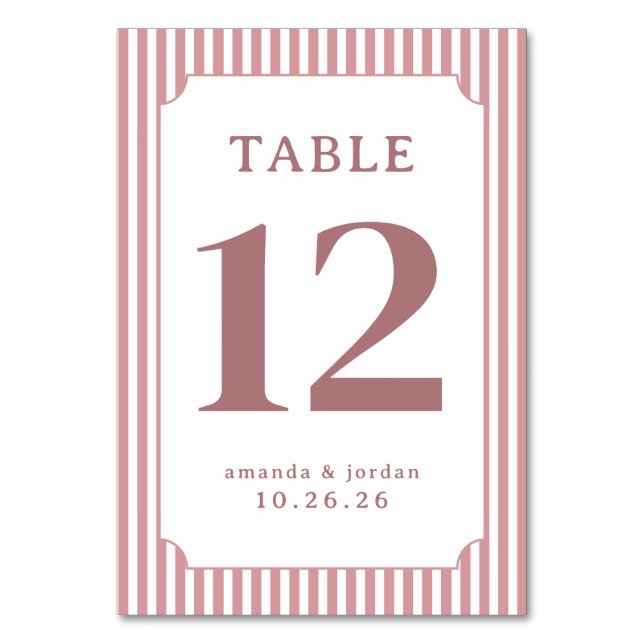 Numeração De Mesa Número de Mesa Listrado Rosa Elegante (Frente)