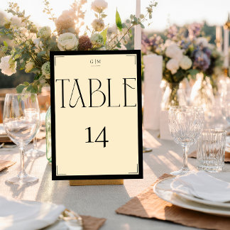 Numeração De Mesa Número de Mesa Monograma Creme Preto Serif Elegant