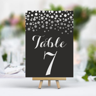 Numeração De Mesa Número de Mesa Preto Elegante com Confete Prateado