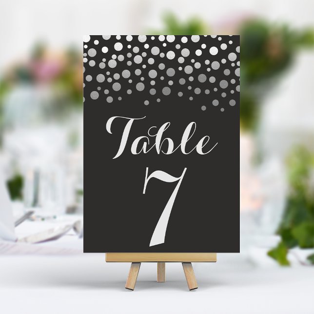 Numeração De Mesa Número de Mesa Preto Elegante com Confete Prateado (Criador carregado)