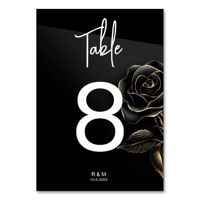 Numeração De Mesa Número de Mesa Rosa Preto e Dourado Elegante (Frente)