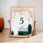 Numeração De Mesa Número de Tabela Abstrato Colorida<br><div class="desc">Este número colorido de mesa de abstrato é perfeito para o seu único casamento de boho moderno. Pintado à mão com marcas texturizadas de escamas escura esmeraldas verdes, pêssego e mostarda, todos sobrecarregados com um quadrado transparente minimalista, é certo que dá a sua ocasião um simples, mas rústico sentimento boêmico....</div>