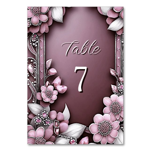Numeração De Mesa Número de Tabela de Frame Floral Rosa (Frente)