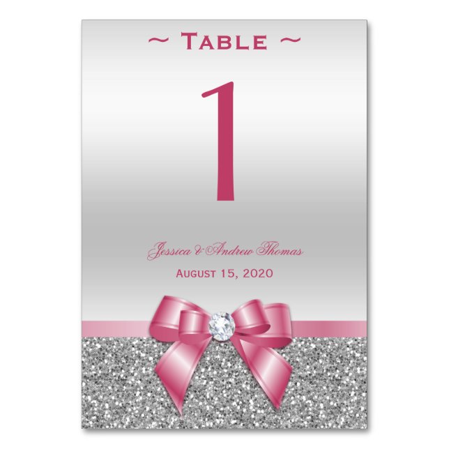 Numeração De Mesa Número de Tabela de Glitter Romântico-rosa e Arco  (Frente)