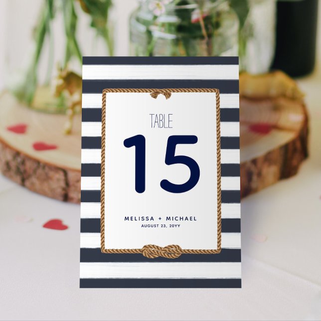Numeração De Mesa Número de Tabela de Nó Náutico Azul-marinho (3,5x5 (Nautical Stripes and Infinity Knot Navy and White Table Numbers for Your Wedding, Shower, or Event!)