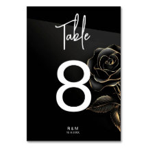 Número de tabela de Rosa preto e Dourado Elegante