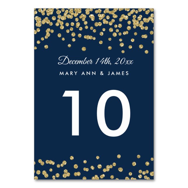 Numeração De Mesa Número de Tabela Dourada Faux Glitter Confetti Mar (Frente)