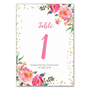 Numeração De Mesa Número de Tabela Dourada Floral Rosa Elegante