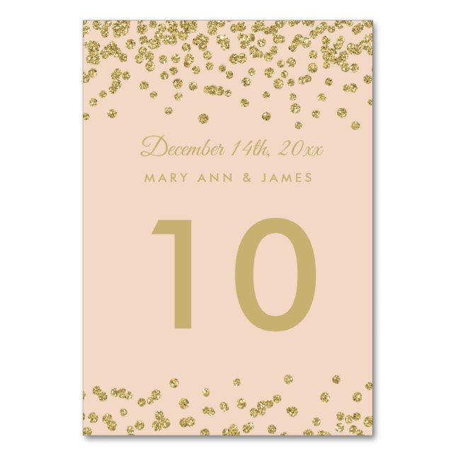 Numeração De Mesa Número de Tabela: Faux Glitter Confetti Blush Rosa (Frente)