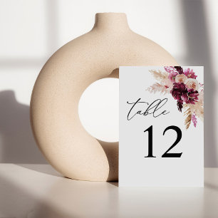 Numeração De Mesa Número de Tabela Floral Boho Rosa e Borgonha
