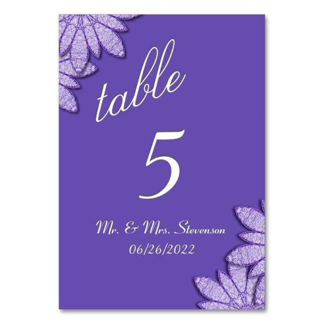 Numeração De Mesa Número de Tabela Floral bonito Roxo (Frente)