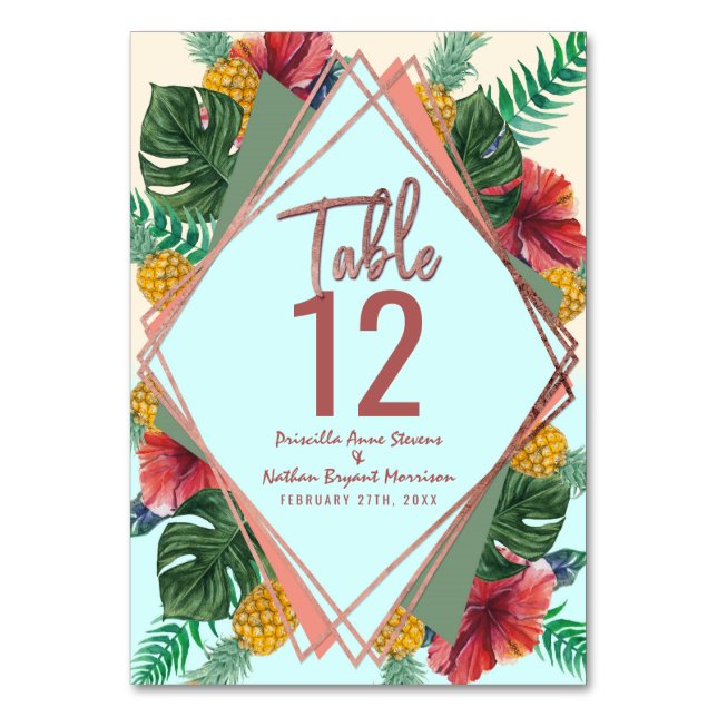 Numeração De Mesa Número de Tabela Floral de Folha de Abacaxi Tropic (Frente)