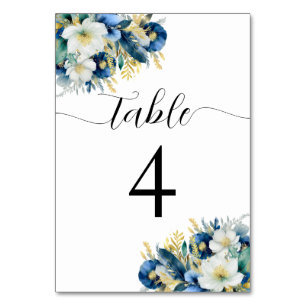 Numeração De Mesa Número de Tabela Floral Dourada da Brilhante Azul 
