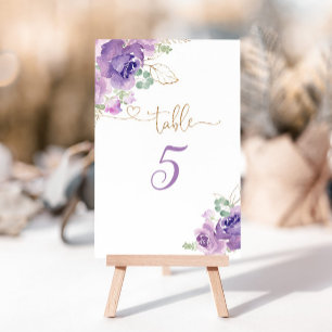Numeração De Mesa Número de tabela floral em ouro roxo