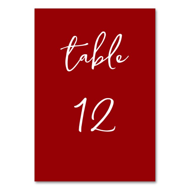Numeração De Mesa Número de Tabela Vermelha Profunda de Script Minim (Frente)