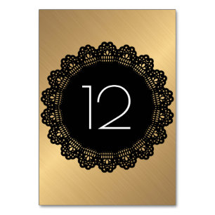 Numeração De Mesa Número de Tabela Vertical Dourada Preto Lace Folk