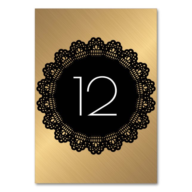 Numeração De Mesa Número de Tabela Vertical Dourada Preto Lace Folk (Verso)