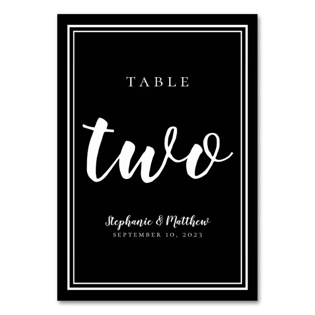 Numeração De Mesa Número Dois Preto e Branco Casamento Simples Moder (Frente)
