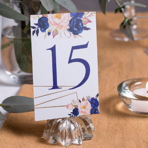 Numeração De Mesa Número floral azul elegante da mesa do casamento