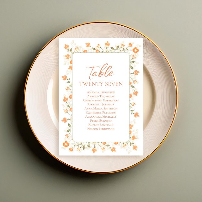 Numeração De Mesa Número Floral de Tabela de Casamento de Pêssego (Wedding peach floral table number with calligraphy script.)