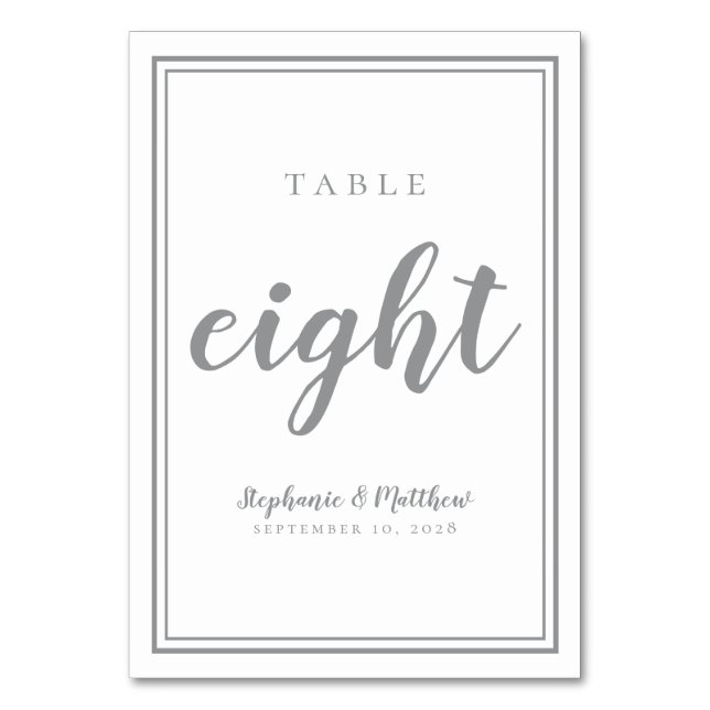 Numeração De Mesa Número Oito da Mesa de Casamento Simples | Cinza D (Frente)
