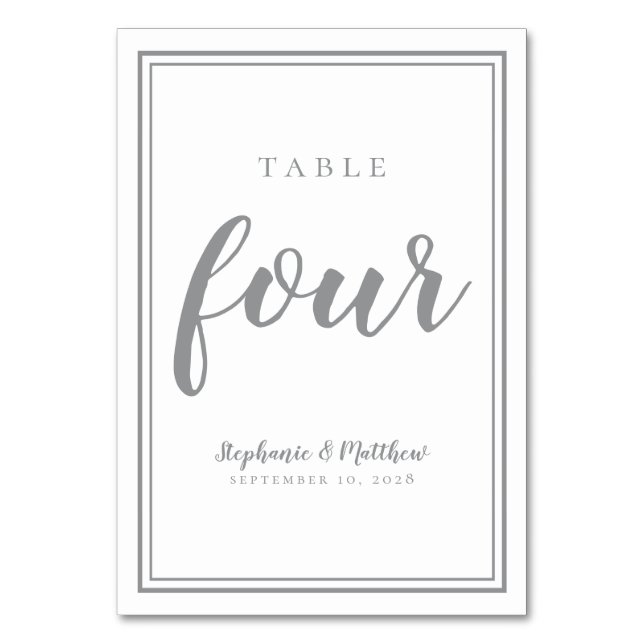 Numeração De Mesa Número Quatro da Mesa de Casamento Simples Cinza e (Frente)