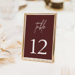 Numeração De Mesa Número Simples de Mesa Elegante de Borgonha<br><div class="desc">Ajude seus convidados a encontrar seu caminho com estas placas de números de tabela de dois lados. Design apresenta uma fonte manuscrita e um design minimalista moderno. Para alterar o número da tabela, clique em "Personalizar". Projetado para coordenar com a coleção de convites para casamentos "AURORA". Veja o link de...</div>