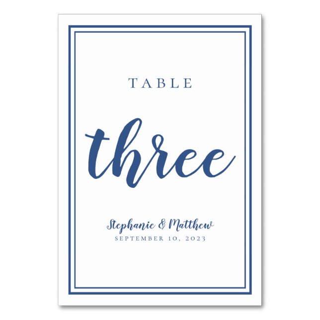 Numeração De Mesa Número Três da Mesa de Casamento Simples Azul e Br (Frente)