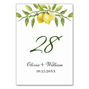 Numeração De Mesa Números da Mesa Casada Greenery Lemons Elegante