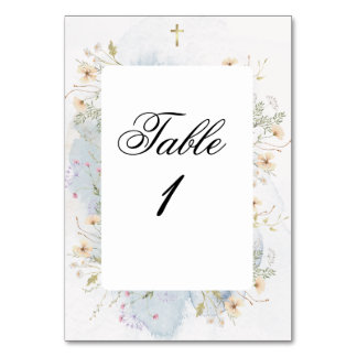 Numeração De Mesa Números da Mesa de Batismo com Cruz e Acentos Flor