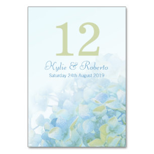 Numeração De Mesa Números da mesa de casamento azul floral Hydrangea