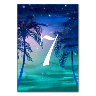 Numeração De Mesa Números de Árvore Palm Azul Teal e Verde